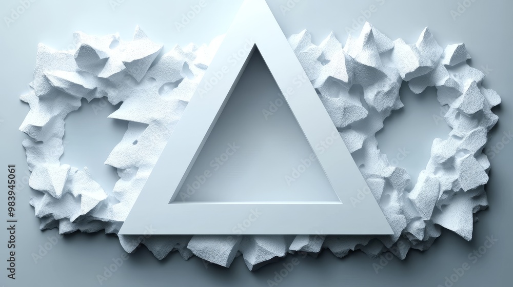 Poster abstract design featuring a white triangular frame surrounded by crumpled paper textures, ideal for 