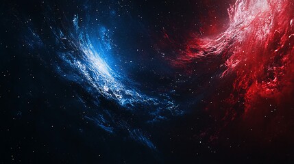 Obraz premium Abstract cosmic background with blue and red nebulae in dark space.