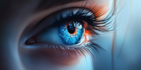 A striking blue eye with long eyelashes