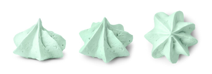 Delicious meringue cookies on white background, collage