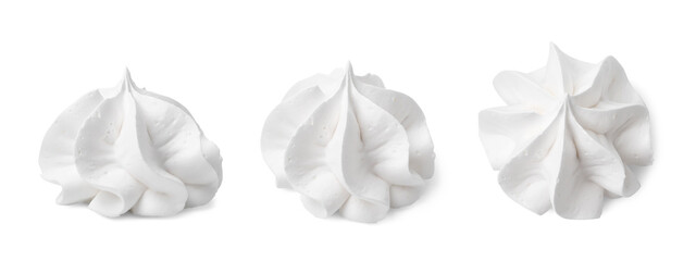 Delicious meringue cookies on white background, collage