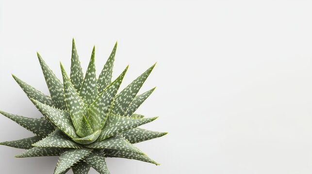 A green aloe vera plant is shown against a plain white backdrop.