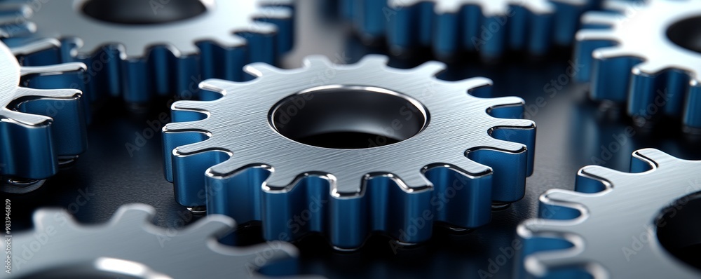 Poster close-up view of metallic gears, showcasing precision engineering and intricate design. perfect for 