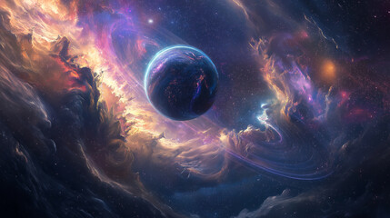 Fiery Cosmic Vortex Surrounding a Planet