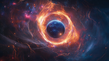 Fiery Cosmic Vortex Surrounding a Planet