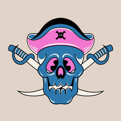 Doodle cute character illustration pirate skull sticker