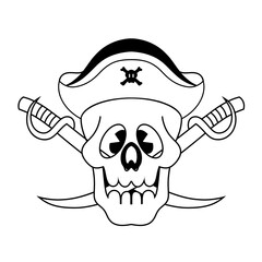 Doodle cute character illustration pirate skull sticker outline