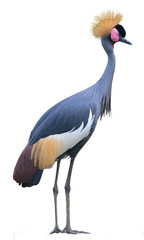 Grey Crowned Crane (Balearica regulorum), Also Known as the African Crowned Crane, Golden Crested Crane, East African Crane, and South African Crane Isolated on a Transparent Background PNG