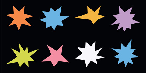 Retro shape in trendy  70s -90s  Groovy style. Abstract star spark. Colorful  Sparkles Geometric Forms Set. Vector illustration.