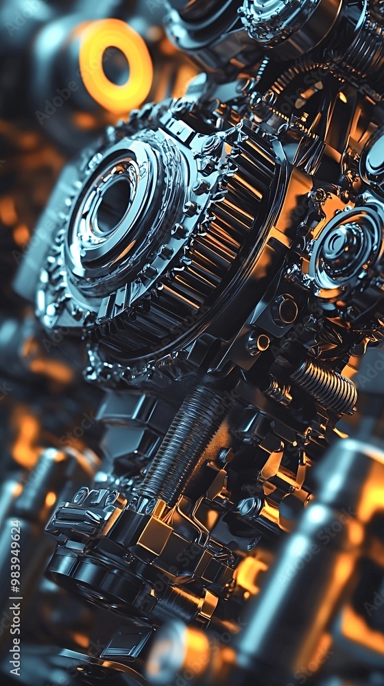 Poster intricate engine parts in perfect synchronization, showcasing complexity and beauty of modern machin