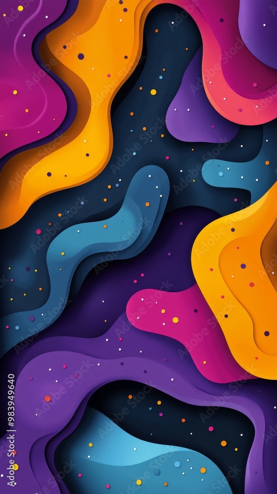 Poster colorful abstract background design with wavy patterns and starry elements ideal for creative projec