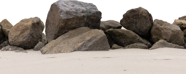 Large Rocks and Boulders on a Sandy Surface, Highlighting Natural Earth Elements.transparent background or png © kamonrat