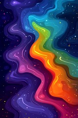 Colorful abstract waves of light flow through a deep space background filled with stars