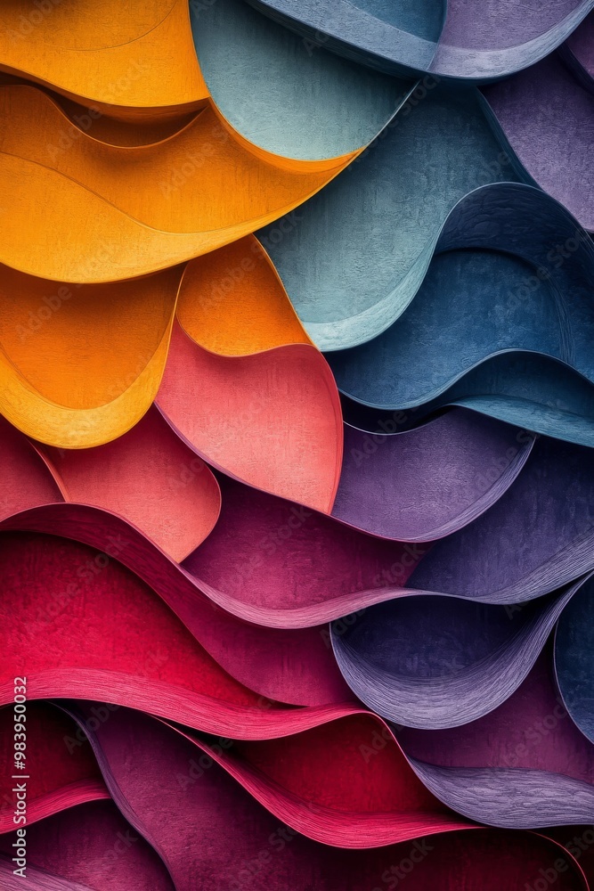 Poster colorful layered paper waves create a vibrant abstract display of texture and depth in a contemporar