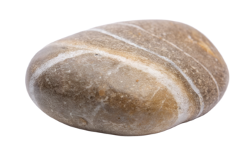 Smooth grey and white striped river rock isolated on transparent background