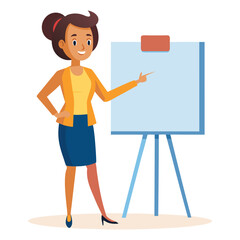 Confident Woman Presenting – Female Character Pointing at Presentation Board