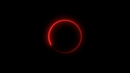 circle Neon glowing red color 4k illustration. circle loading black background 4k illustration.