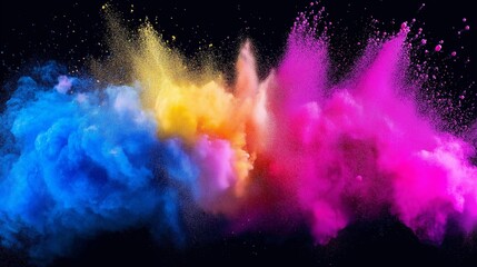 Naklejka premium A colorful explosion of smoke and dust. The colors are bright and vibrant, creating a sense of energy and excitement. The smoke and dust are swirling and dancing in the air, creating a dynamic