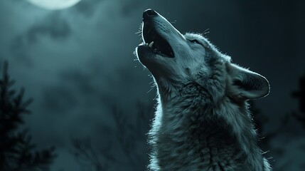 Obraz premium The howling at night moon wolf breeds