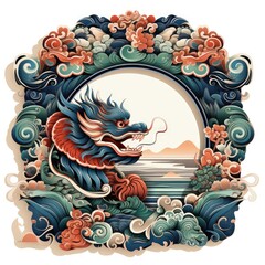 Traditional Chinese Border Frame with Ornamental Details in a Flat Design