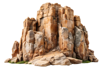 Rugged rock formation isolated on transparent background