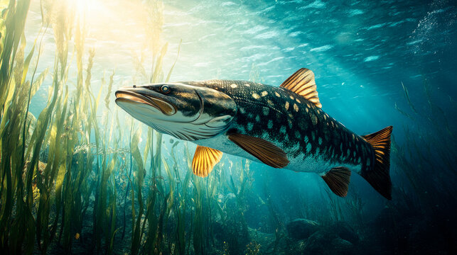 Freshwater fish  in the beautiful clean lake water. Wildlife animal.