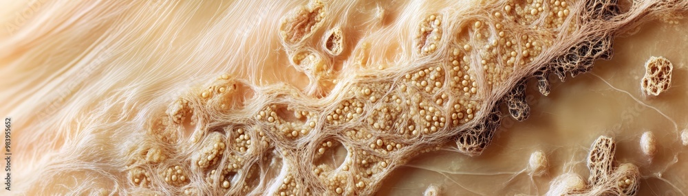 Poster abstract close-up of an organic texture, showcasing intricate patterns and soft tones, ideal for bac