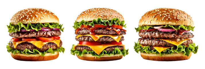 The beef burger collection is isolated on a transparent background-hamburger