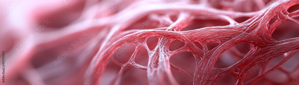 Poster close-up image of intricate vascular structures, highlighting biological tissue and network. ideal f