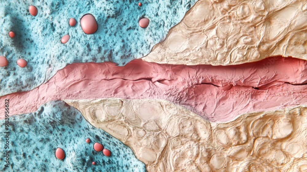 Poster close-up view of abstract textured surface with vibrant colors, showcasing intricate patterns and or