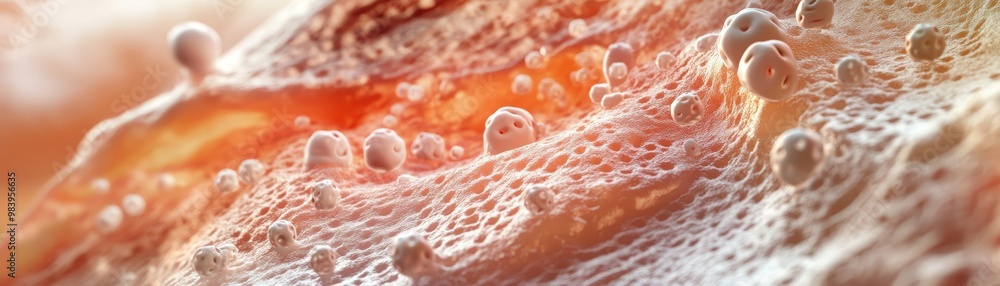 Poster close-up view of delicate bubbles and textures in a vibrant liquid, showcasing the interplay of ligh