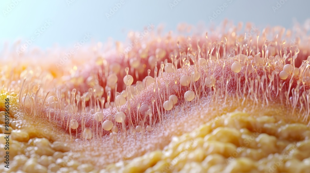 Poster close-up view of intricate biological textures showcasing delicate structures and soft colors, ideal