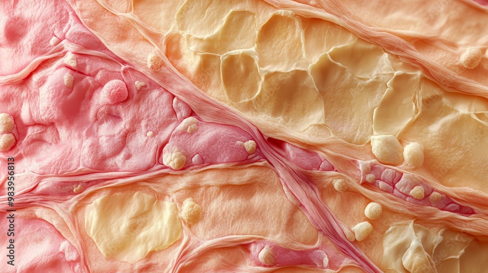 Poster close-up view of textured layers showcasing soft, colorful patterns, evoking a sense of depth and or