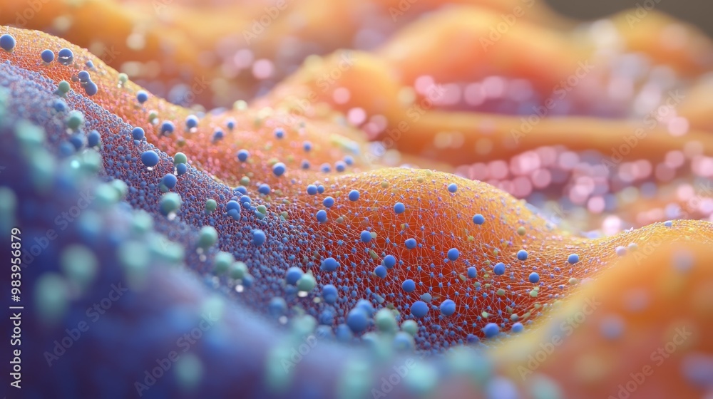 Poster colorful abstract texture featuring vibrant waves and bubbles in pastel shades, creating a mesmerizi
