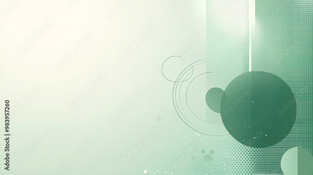 Poster abstract design featuring circular shapes and soft green hues in a minimalist composition