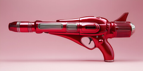 Red gun isolated on white.
red Vintage Ray Gun on pink background with clipping mask.