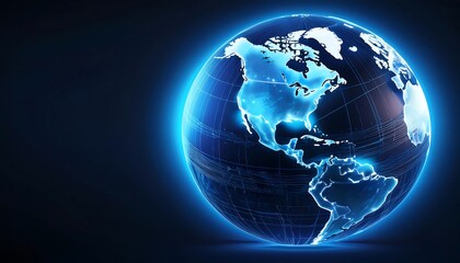 Glowing Blue Earth Globe with North and South America Outlined