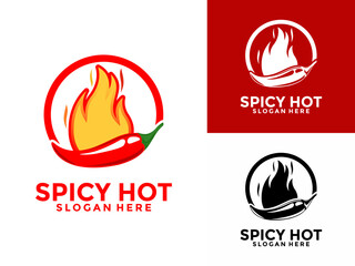 Chili Hot logo design vector, Red hot spicy pepper with Flame or Fire logo concept
