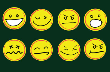 Fototapeta premium Doodle Emoticon Face Icon Set. Hand Drawn Sketch Emoji with Different Emotion and Mood. Vector illustration