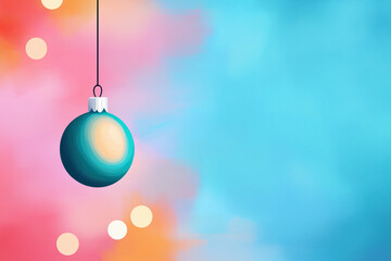 Minimalist Christmas ornament hanging against a soft pastel gradient background in festive colors, perfect for holiday-themed designs.