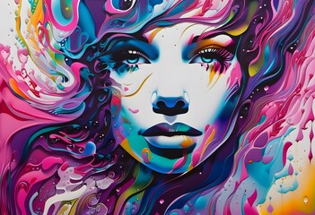 Fototapeta premium Portrait of a woman with abstract art