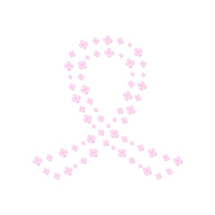 Pink ribbon shape from flowers for world breast cancer day, isolated on white, alone, single. Vector illustration for awareness, prevent, support disease, woman health care. Elegant flower element.