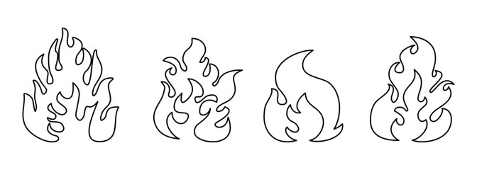 Set Hand drawn of Fire flame icon symbol. isolated on white background. vector illustration