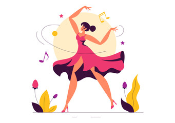 Vector Illustration of a Dancer Performing to Music in a Flat Style Cartoon Background