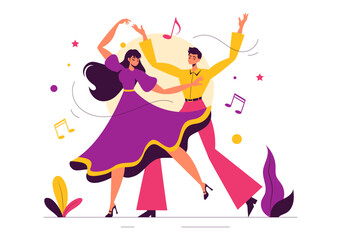 Fototapeta premium Vector Illustration of a Dancer Performing to Music in a Flat Style Cartoon Background