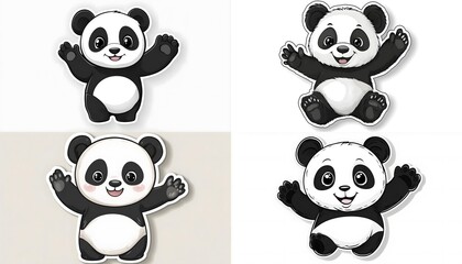 A cute panda waving simple black and white clipart soft details sticker like design ar7 4A cute  Generative AI