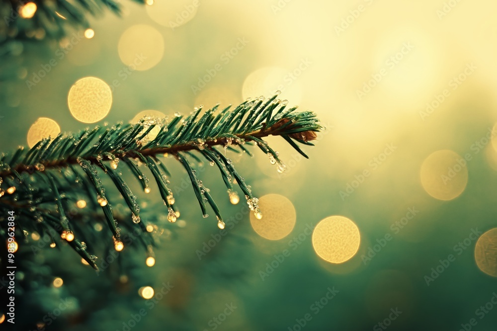 Aufkleber a tree branch with water droplets on it. the image has a serene and peaceful mood, as the droplets o