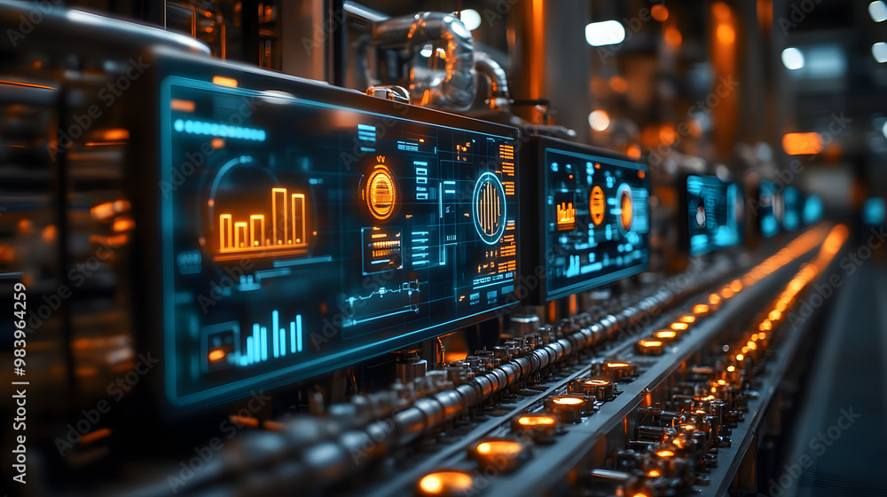 Aufkleber futuristic control panel showcasing advanced technology with vibrant graphs and glowing indicators f