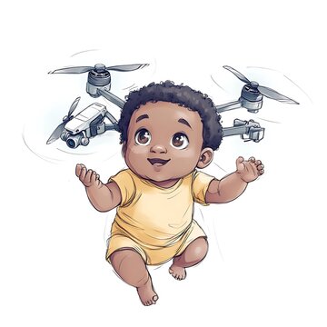 recommend clip art: Cute baby with drone illustration.