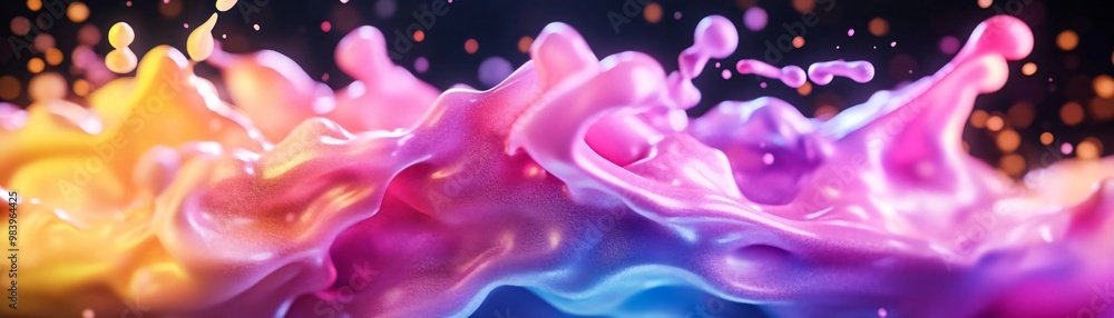 Poster a vibrant splash of colors blending together in a mesmerizing fluid motion, creating an artistic wav